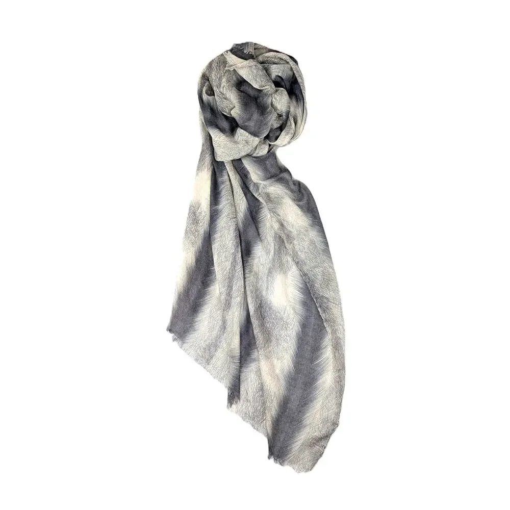 Eyelash Fringe Festival Scarf Multi Wear Wrap Feather Print Semi Sheer Boho Chic
